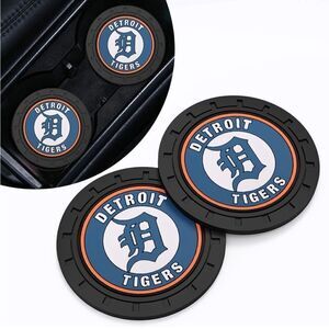 MLB Detroit Tigers car cup Coasters in black Set of 2 NWT